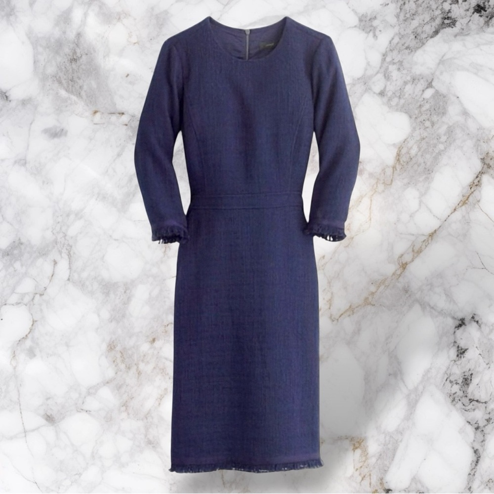 J. Crew Navy Blue ‘Long Sleeve Tweed Dress’ Size 8 Petite